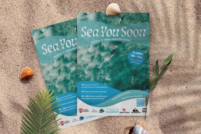 Rachel Niveau, graphiste à Niort, flyer Sea You Soon sur sable