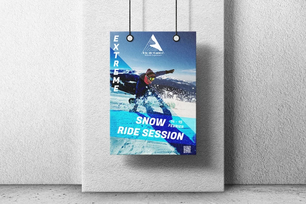 Affiche Snow Ride Session pour Pic de Gance, création graphique par Rachel Niveau, infographiste à Niort