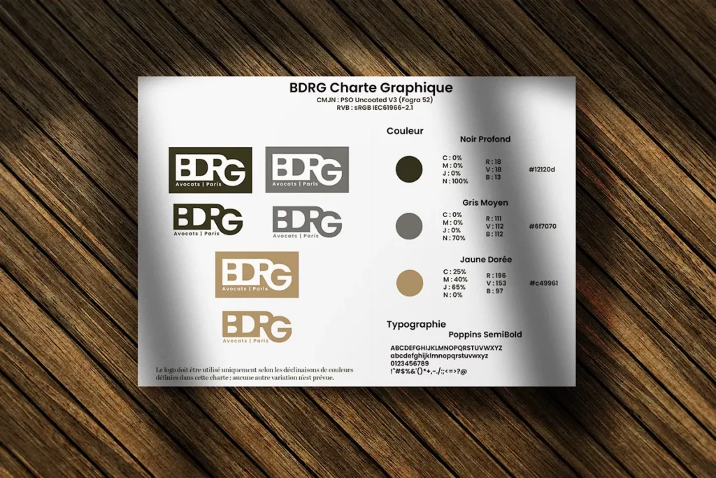 Mini charte graphique du logo BDRG, création par Rachel Niveau, infographiste et designer UI à Niort, Deux-Sèvres