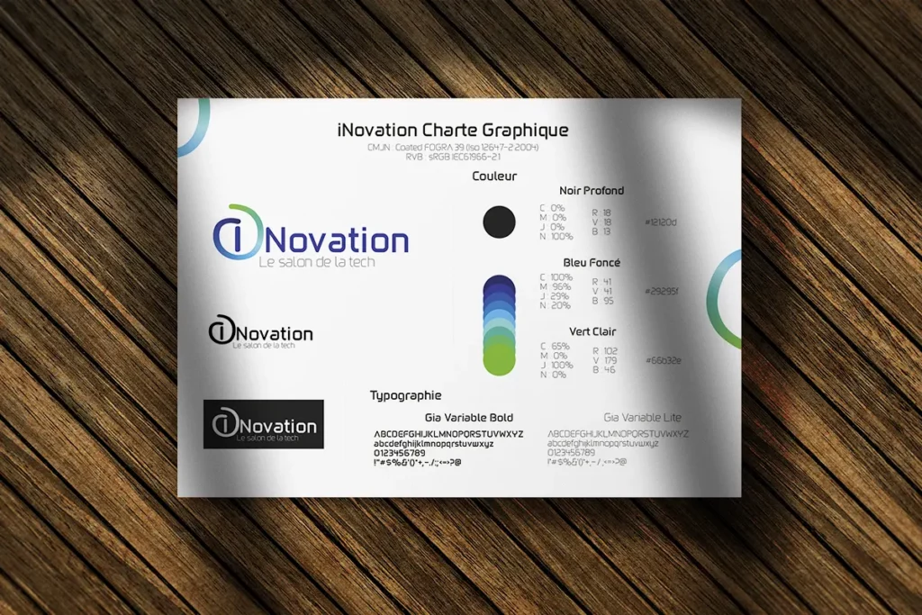 Mini charte graphique du logo Inovation, création par Rachel Niveau, graphiste et designer UI à Melle, Deux-Sèvres
