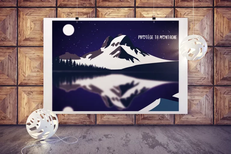 Affiche Protège ta Montagne réalisée sur Illustrator par Rachel Niveau, infographiste et designer UI à Niort, Deux-Sèvres