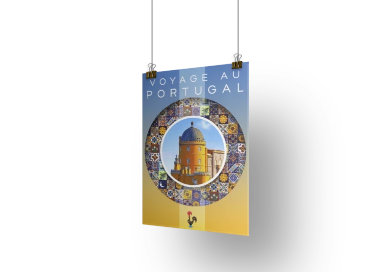 Affiche Voyage au Portugal réalisée sur Photoshop par Rachel Niveau, designer graphique à Melle, Deux-Sèvres